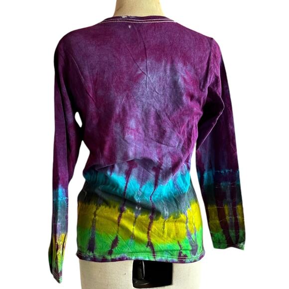 New Womens Top Size Medium Purple Tie Dye Long Sleeve Handcrafted Festival Hippy - Picture 4 of 8